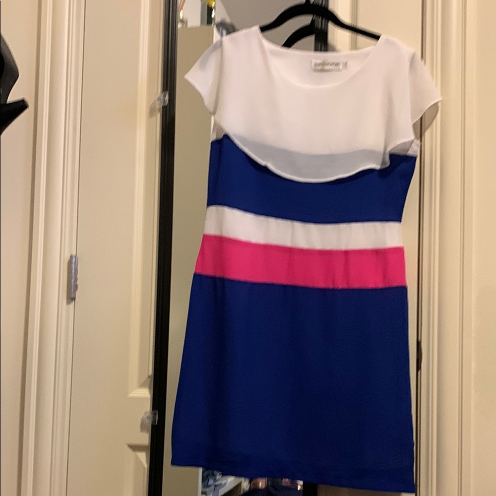 Colorful Women’s Dress with Pink and Blue Stripes